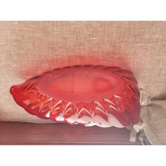 Vintage 1940s-1960s Heirloom Large Ruby Red Fluted Art Glass Crystal Swan Dished - Picture 9 of 10